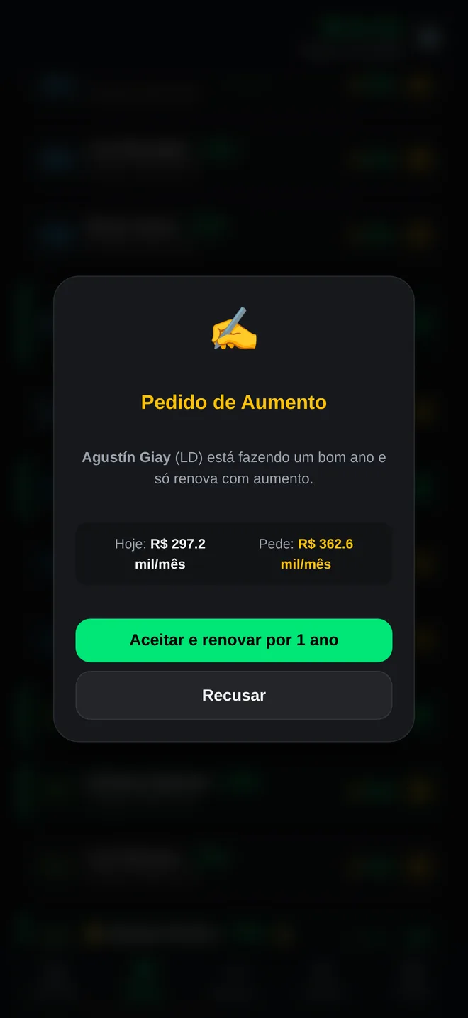 Pedido de aumento de um jogador