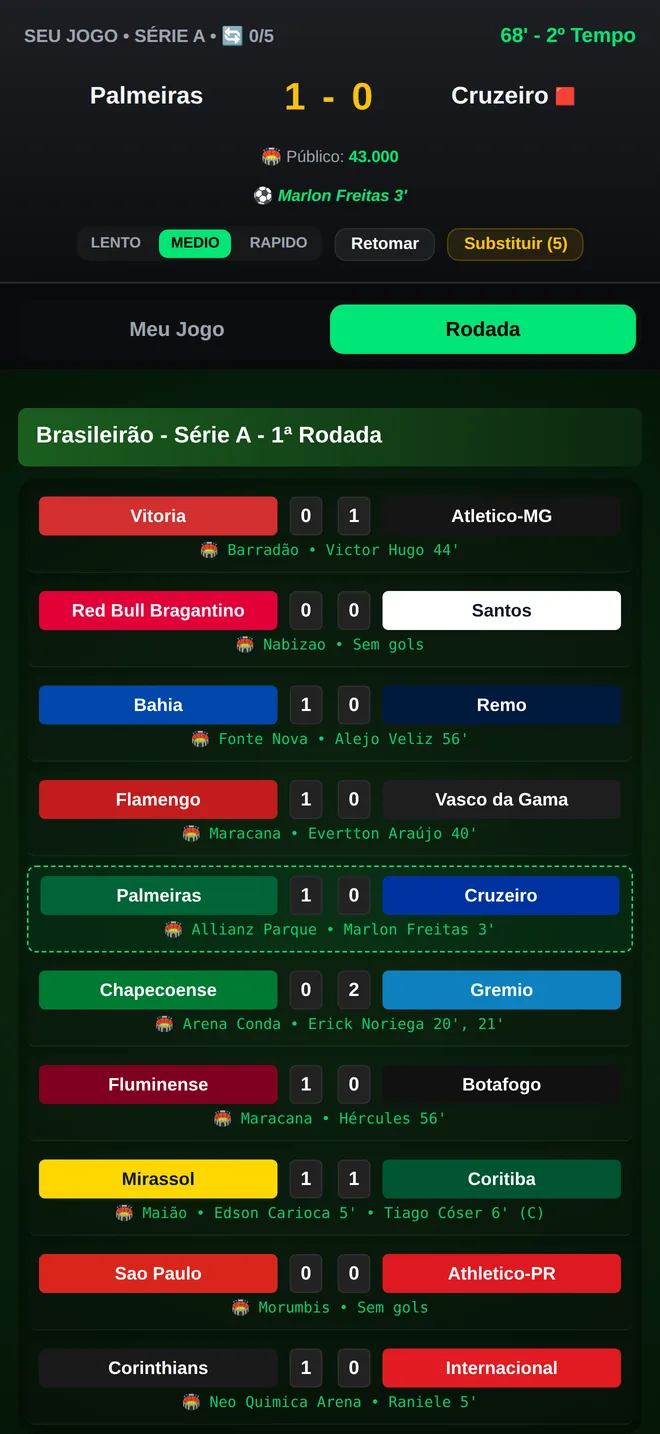 Placar ao vivo de todos os jogos da rodada